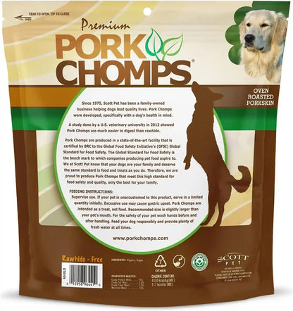 Pork Chomps Roasted Pork Skin Dog Chews, 6 Inch Twists, 15 Count - Long-Lasting Treats for Dogs - High Protein, Rawhide-Free, Low Fat, Healthy & Delicious Chews6