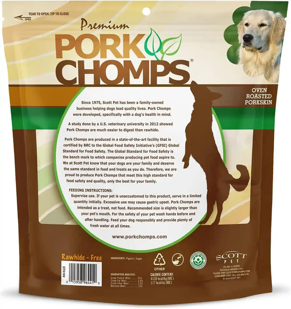 Pork Chomps Roasted Pork Skin Dog Chews, 6 Inch Twists, 15 Count - Long-Lasting Treats for Dogs - High Protein, Rawhide-Free, Low Fat, Healthy & Delicious Chews6