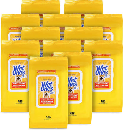 Wet Ones for Pets Antibacterial Dog Wipes, Tropical Splash, 50 Count | Multi-Purpose Grooming Wipes with Aloe Vera for Paws, Face, and Body; Easy Cleanups between Baths10