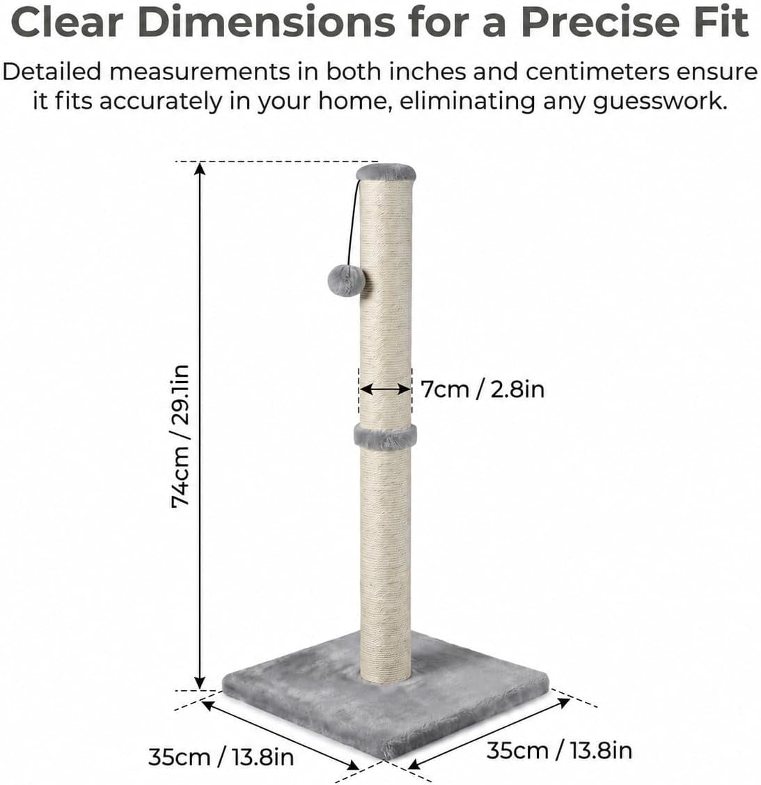 dimaka-29-height-tall-cat-scratching-post-claw-scratcher-with-sisal-rope-and-covered-with-soft-smooth-plush-vertical-scratch-full-strectch-for-standard-size-catsgrey-29-inches-for-all-cats