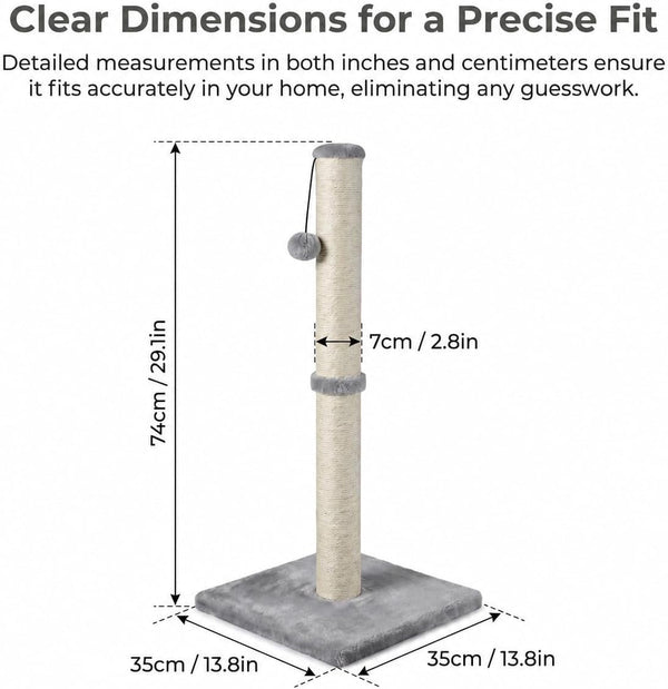 Dimaka 29" Height Tall Cat Scratching Post, Claw Scratcher with Sisal Rope and Covered with Soft Smooth Plush, Vertical Scratch [Full Strectch] for Standard Size Cats(Grey, 29 Inches for All Cats)2