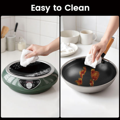 1700W 120V Concave Induction Wok Cooktop, Electric Wok Burner | Non-Pulse Heating with 9.25-Inch Coil Supports Round-Bottom Woks and Flat-Bottom Pans for Stir Fry, Soup, Noodles, Hot Pot.8