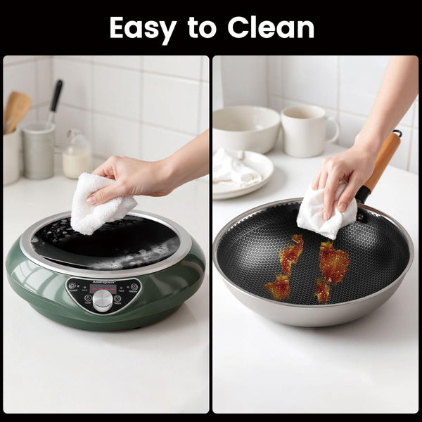 1700W 120V Concave Induction Wok Cooktop, Electric Wok Burner | Non-Pulse Heating with 9.25-Inch Coil Supports Round-Bottom Woks and Flat-Bottom Pans for Stir Fry, Soup, Noodles, Hot Pot.8