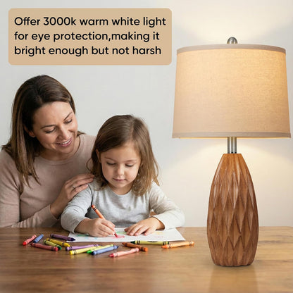 25'' Modern Table Lamp, Wood Grain Resin Table Lamp,Nightstand Lamp | Diamond-Shaped Resin Body, Rotary Switch,2 Bulbs Included, Bedside Lamps for Living Room, Bedroom, Office, Reading Light Home5