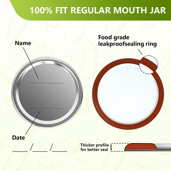 Canning Lids and Rings Regular Mouth, 24Pcs Split Type Metal Mason Jar Lids with Bands for Regular Mouth Ball, Kerr Jars - Food Grade with Silicone Airtight Seal Small Canning Lids (70Mm)5