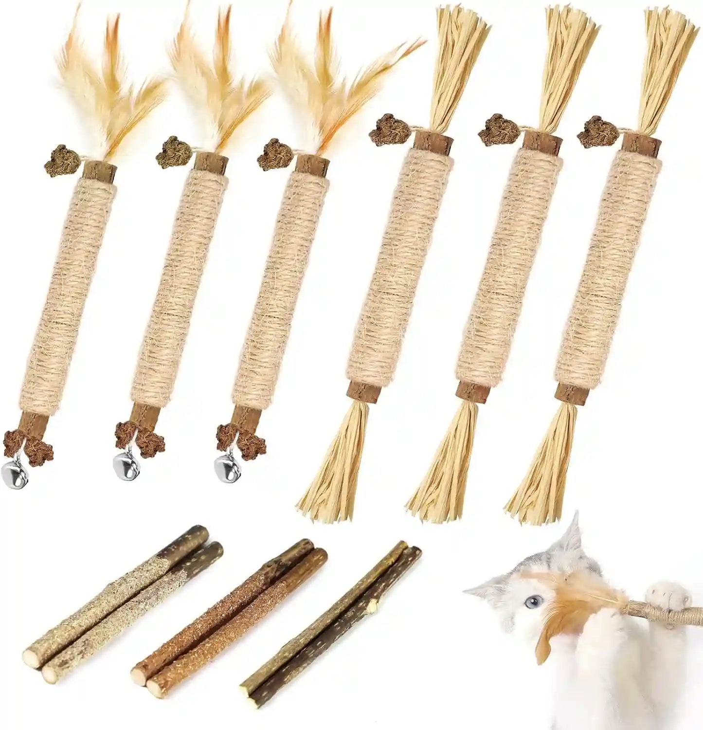 tocirelo-silvervine-sticks-cat-toys-6pack-natural-cat-chew-toy-teeth-cleaning-matatabi-dental-care-kitten-treat-catnip-cat-teething-toys-catmint-silver-vine-sticks-for-bored-indoor-kitty