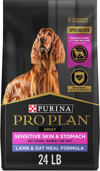 Purina Pro Plan Sensitive Skin & Stomach Dry Dog Food, Real Lamb, 24 Lb Bag | Real Lamb & Oat Meal Formula with Probiotics, Easily Digestible with Omega-6 Fatty Acids for a Healthy Skin and Coat1