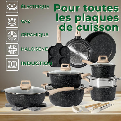 JUST PERFECTO Kitchen Pots and Pans Set with Lids Non Stick - Induction Pots Set - Pots & Pans Set without PTFE and PFOA - Cookware Pot Set Induction 21 Pcs (Black)4