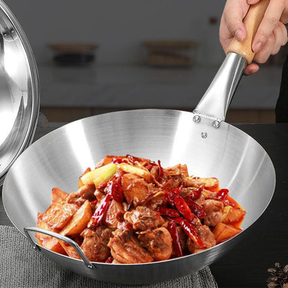 Stainless Steel Wok, 13 Stir Fry Pans, Chinese Wok with Wooden and Steel Helper Handle for Induction, Electric, Gas, All Stoves (13 Inch, round Bottom)5