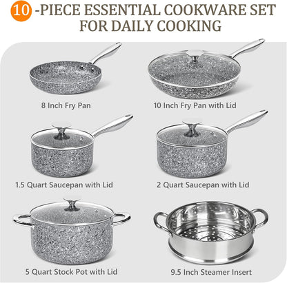 Stone Cookware Set 10 Piece, Ultra Nonstick Pots and Pans Set with Stone-Derived Coating, Kitchen Cookware Sets, Stone Cookware Sets, Granite Pots and Pans - 10 Piece7