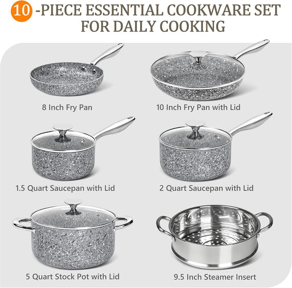 Stone Cookware Set 10 Piece, Ultra Nonstick Pots and Pans Set with Stone-Derived Coating, Kitchen Cookware Sets, Stone Cookware Sets, Granite Pots and Pans - 10 Piece7