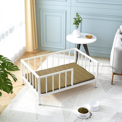 OSCHF Dog Bed with Rails - Elevated Pet Metal Bed Frame with Solid Wood Board and Washable Soft Mat for Medium Dog Indoor or Outdoor Use, 25.2" X 37.8", White5