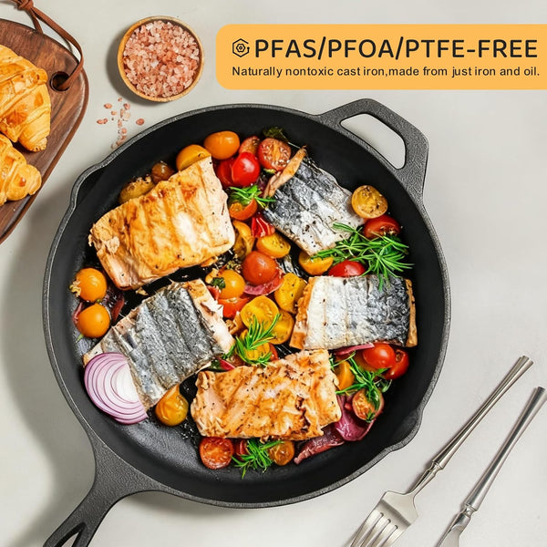 Cast Iron Skillet 3-Piece Set, Heavy-Duty Professional Restaurant Chef Quality Pre-Seasoned Pan Cookware Set, 6", 8", 10" Pans for Frying, Saute, Cooking, Use Indoor/Outdoor, Oven, Grill5