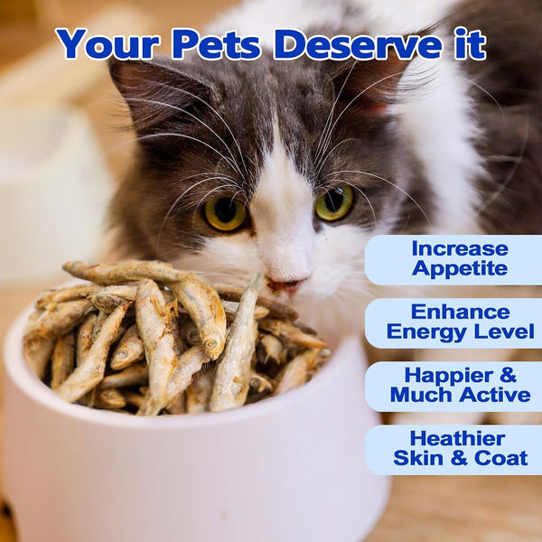 Amzey 7Oz Minnows Dog Treats - Freeze Dried Minnows Cat Treats - High Protein & Premium Quality Training Treats - Bulk Package (1.6" to 2.8" Length Each)4