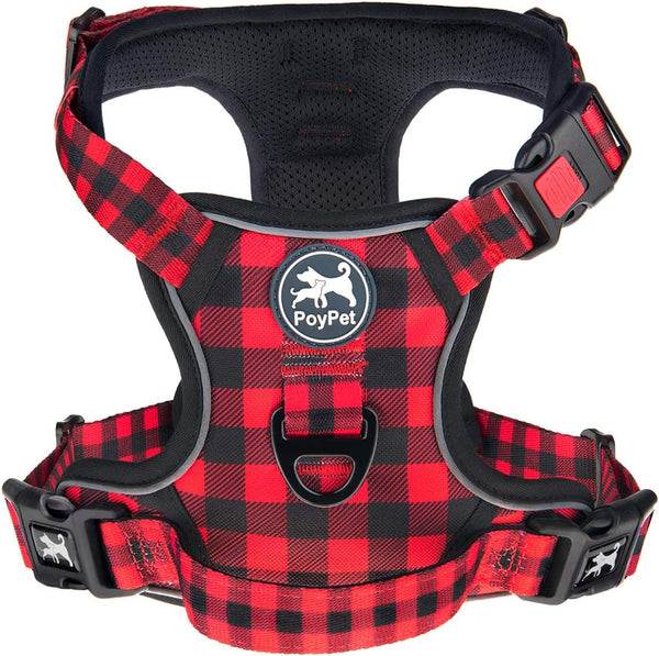 Poypet No Pull Dog Harness, No Choke Front Lead Dog Reflective Harness, Adjustable Soft Padded Pet Vest with Easy Control Handle for Small to Large Dogs(Pink, Medium)26