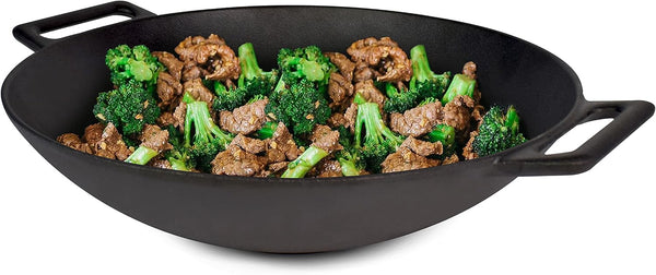 12'' Pre Seasoned Heavy Duty Construction Cast Iron Grilling Wok, Griddle and Stir Fry Pan9