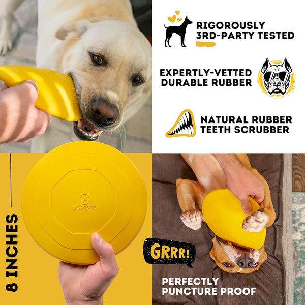 "Indestructible Dog Disc - Lifetime Replacement - Medium & Large Breed - Ultra Durable for Aggressive Chewers - Tough & Strong, Heavy Duty Natural Rubber Toy - Fetch, Tug, & Chew - 8In6