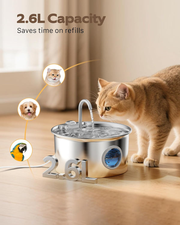 Cat Water Fountain Stainless Steel: Cat Fountain for Drinking - 88Oz/2.6L Pet Water Fountain for Cats Indoor - Quiet Cats Water Bowl Dispenser - Pets Feeding & Watering Supplies - for Small Animals2