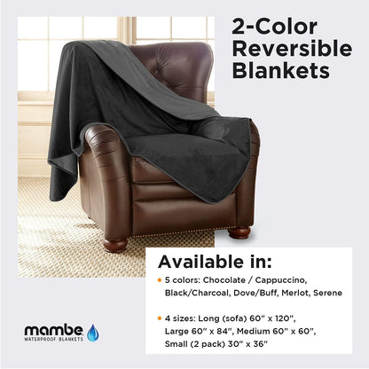 Silky Waterproof Throw for Protecting Furniture Bed Couch from Stains Caused by Dogs, Cats, Incontinence. Soft, Washable, Reversible. (Size Small 2-Pack 30X35 Inches, Color Black/Charcoal)4