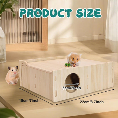 Hamster and Mouse Wooden Tunnel Cage Secret Peep Shed Waterproof | Chamber Hideout & Tunnel Exploring Toys Easy to Install6
