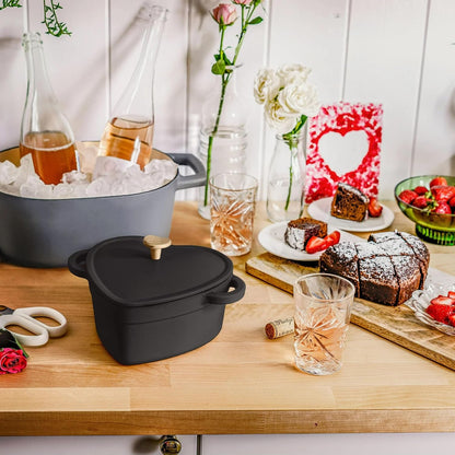 2QT Cast Iron Dutch Oven, Enameled Heart Shaped Casserole Dish with Lid, Oven Safe 500°F, Small Dutch Oven for Baking, Braising, Soups & Desserts (Black Sesame)8