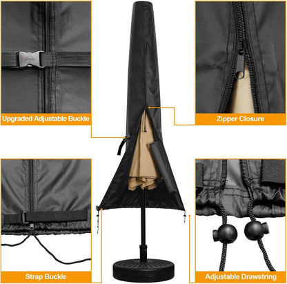 Patio Umbrella Cover for 9'-13' Cantilever Umbrella, Upgraded 600D Heavy Duty Outdoor Umbrella Covers with Support Pole and Zipper4