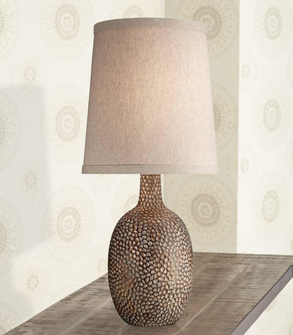 Chalane 23 1/2" High Table Lamps Set of 2 Hammered Bronze Brown Farmhouse | Natural Textured Rustic Antique Bedroom Living Room House Bedside Nightstand Office Home Family Linen Shade7