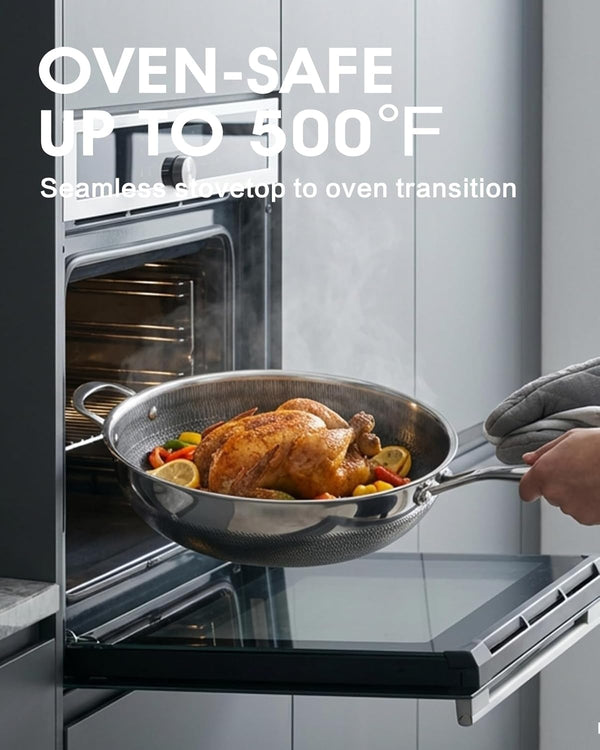 Wok Pan,Hybrid 12 Inch Wok with Lid Stainless Steel Wok | PFOA Free,Non Stick,Stainless Steel,Oven Safe,Compatible with All Cooktops.5