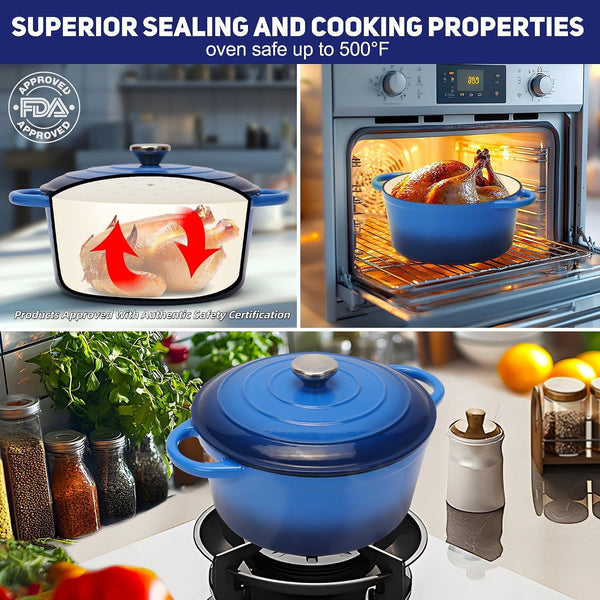 5QT Enameled Cast Iron Bread Oven with Proofing Basket for Bread Baking, Bread Making Supplies Tools,Heavy-Duty Cookware for Braising, Stews, Roasting, Bread Baking (Blue)4
