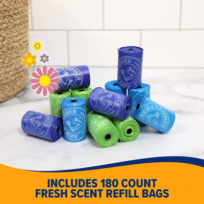 Arm & Hammer Easy-Tear Disposable Dog and Cat Waste Bags with Activated Baking Soda, 180 Dog Poop Bags, 9 X 14 Inches2