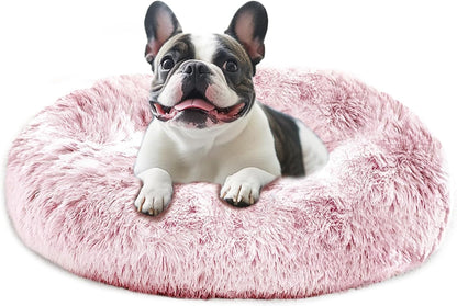 JOLLYVOGUE Small Dog Bed, Calming Dog Beds for Small Dogs & Indoor Cats - 20 Inches Donut Washable Cat Bed for Kittens & Puppies, round Fluffy Plush Faux Fur Pet Beds(Smoke Grey)50