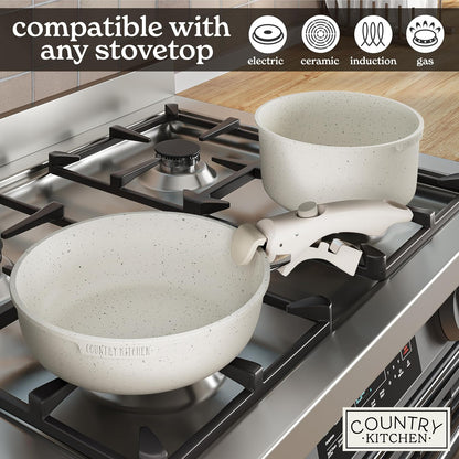 Cookware Set with Removable Handle, Oven & RV Safe Pots and Pans Set, Cream, Original6