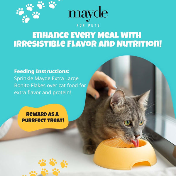 Mayde Bonito Flakes for Cats & Dogs - 100% Natural High-Protein Fish Treats for Cats & Dogs - Extra Large Dried Bonito Flakes - 4 Oz Bag4
