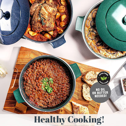 Dutch Oven, 6.5 Quart Ultra Nonstick Enameled Lightweight Aluminum Dutch Oven Pot with Lid, round 6.5 Qt. Stock Pot, Dishwasher & Oven Safe Induction Capable 100% PFOA Free, Emerald Green5