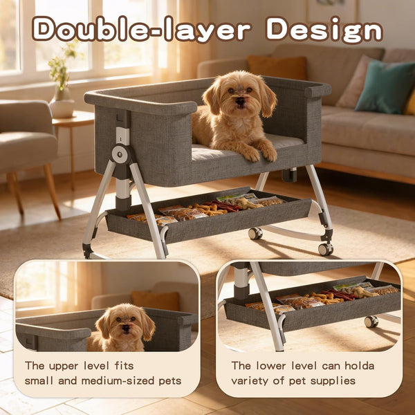 Bedside Dog Bed, Cosleeper Pet Dog Bed with Removable Washable Cushion Adjustable Height, Extension for Human Bed for Small & Medium Puppy & Cat3