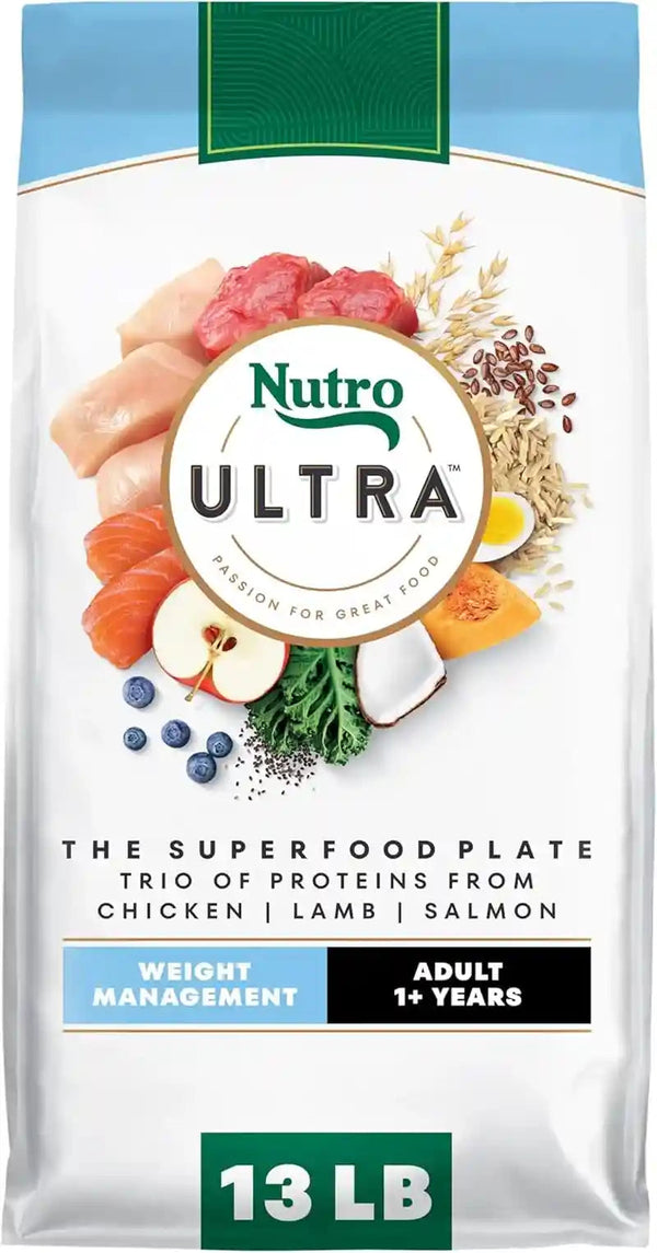 Nutro Ultra Weight Management Dry Dog Food, Chicken, Lamb & Salmon, 30 Lb | Non-Gmo, Tailored Protein & Fat for Weight Loss, 14 Superfoods, Essential Antioxidants, No Corn, Wheat, or Soy, Omega 3 & 616