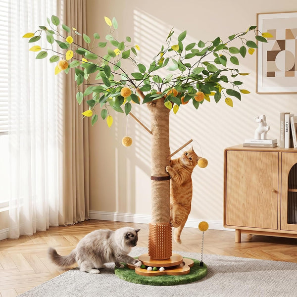 41" Tall Cat Scratching Post for Large Cats - XL Sturdy Cat Scratching Post with Solid Wood Base, Sisal Rope Scratching Posts for Indoor Cats Adults with Self-Grooming Brush, 4 Detachable Hanging Toys1