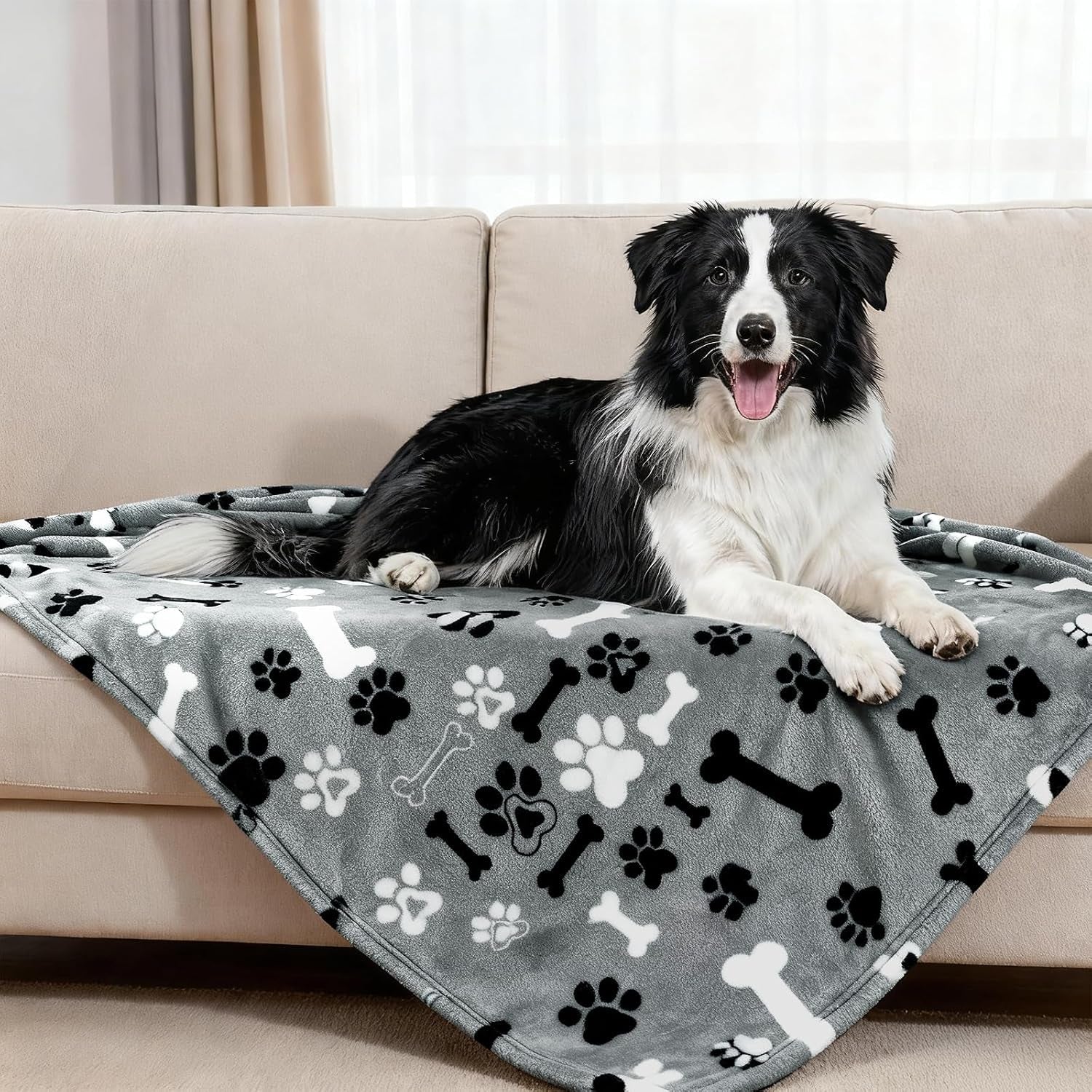 rezutan-blanket-for-large-dogs-cat-flannel-washable-soft-pet-mat-throw-cover-for-kennels-beds-sofas-furniture-protection-cute-paw-pattern-black-50x40-inch