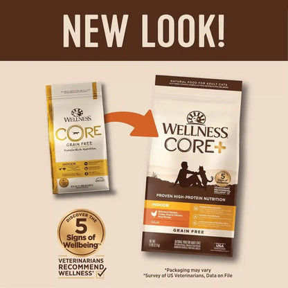Wellness CORE+ Adult Dry Cat Food for Indoor Cats, Natural, Grain Free Kibble, Chicken, Turkey and Chicken Meal Recipe, 5 Lb Bag3
