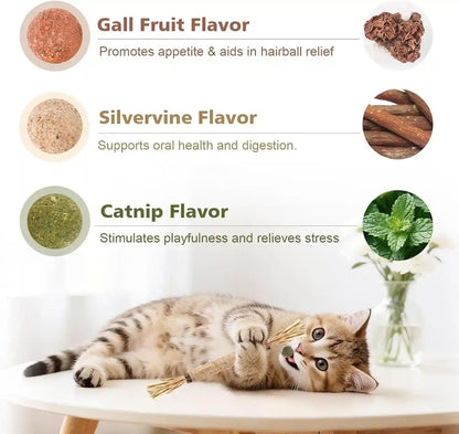 WOUSEDO 7 Pack Silvervine Sticks Cat Toy with Catnip & Matatabi Ball | Natural Chew Toys for Anxiety Relief & Dental Care, Teeth Cleaning Sticks for Indoor Cats & Kittens3