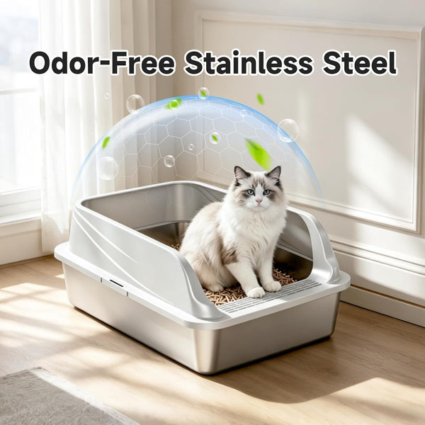 Stainless Steel Sifting Litter Box for Pine Pellets, XL Odor Free | Stainless Steel Litter Box with Lid,Large Capacity，Anti-Leakage, Easy Cleaning, Less Tracking, for Multi-Cat & Big Cats7