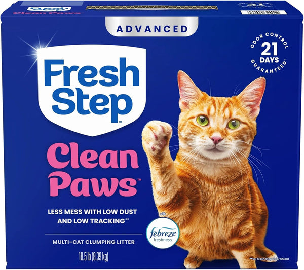 Fresh Step Advanced Clean Paws Multi Cat Clumping Litter with Febreze Freshness, Low Tracking, 18.5 Lb. Box, Pack of 214