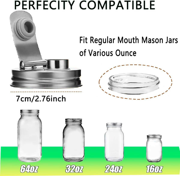 Mason Jar Pour Spout Lid Stainless Steel,Pour Spout Flip Cap Lids for Mason Jars,No Rust Leaking Proof for Home Brewing Fruit Fermenting Drinks Airtight(2Pcs) (Regular Mouth)3