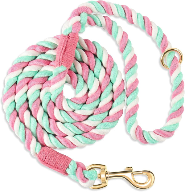 5 FT Handmade Rope Dog Leash for Small Medium and Large Dogs | Soft and Comfortable Grip, New Golden Heavy Duty Metal Clasp, Colorful Macaron9
