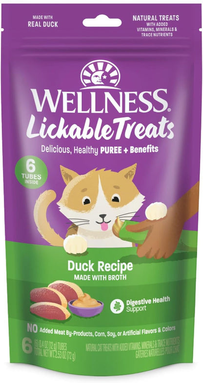 Wellness Lickable Soft Puree Cat Treats, All Lifestages, Kitten to Senior, Natural, Grain Free, Chicken Flavor, 0.4 Oz, Pack of 6 Tubes10