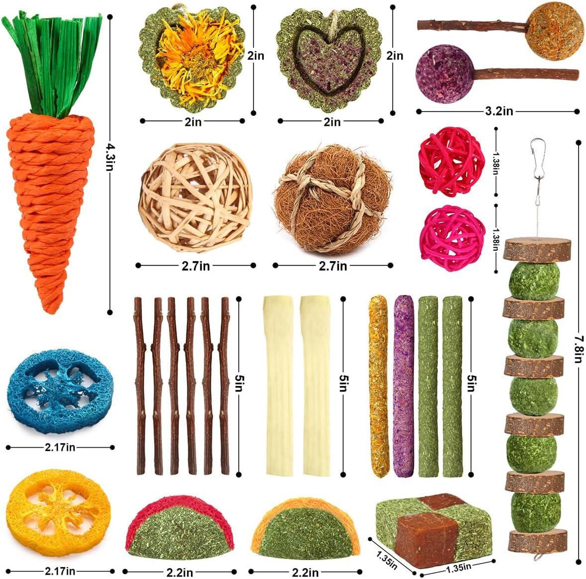 yixund-rabbit-guinea-pig-toys-natural-timothy-hay-apple-wood-sticks-for-teeth-care-handmade-for-hamster-bunny-chinchilla-27-pcs