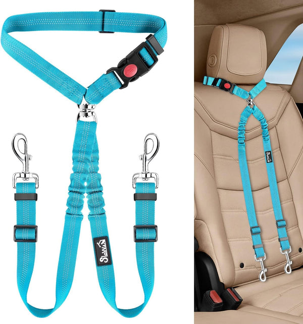 Lukovee Double Dog Seat Belt, Dual Pet Car Headrest Restraint Safety Seatbelt No Tangle Dog Leash Duty Adjust Elastic Bungee Puppy Lead Splitter Connect Harness in Vehicle Travel for 2 Dogs,Black10