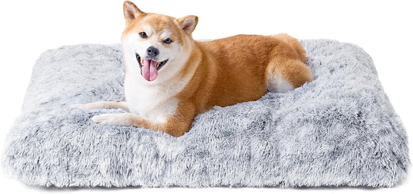 EHEYCIGA Fluffy Dog Crate Bed for Extra Large Dogs, Plush Faux Fur Pad, Calming anti Anxiety XL Bed for Crate, Washable Soft Warm Dog Mat with Non-Slip Bottom, Grey56