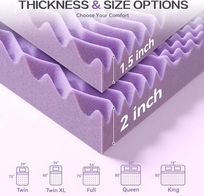 2 Inch 7-Zone Memory Foam Mattress Topper Twin XL, Twin Extra Long Mattress Pads for College Dorm Room, Pressure Relieve Certipur-Us Certified, 39X80 Inches, Violet9
