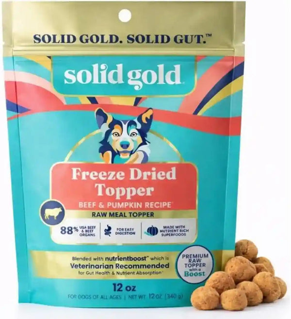 Solid Gold Freeze Dried Dog Food - W/Real Beef, Pumpkin & Superfoods - Freeze Dried Raw Dog Food Toppers for Picky Eaters to Serve as a Nutrient-Dense Meal Topper or High Protein Treats - 1.5Oz10